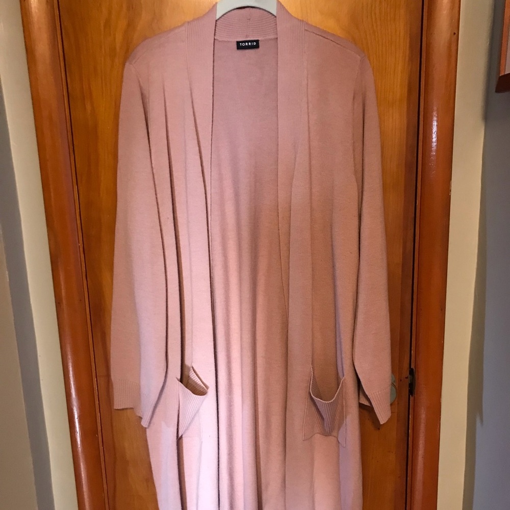 TORRID light pink duster/ sweater sz2